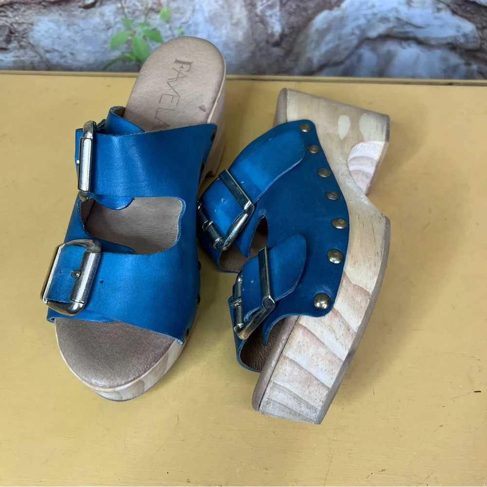 FAVELA Turquoise Leather Double Buckle Sandals, 37 - Picture 14 of 14